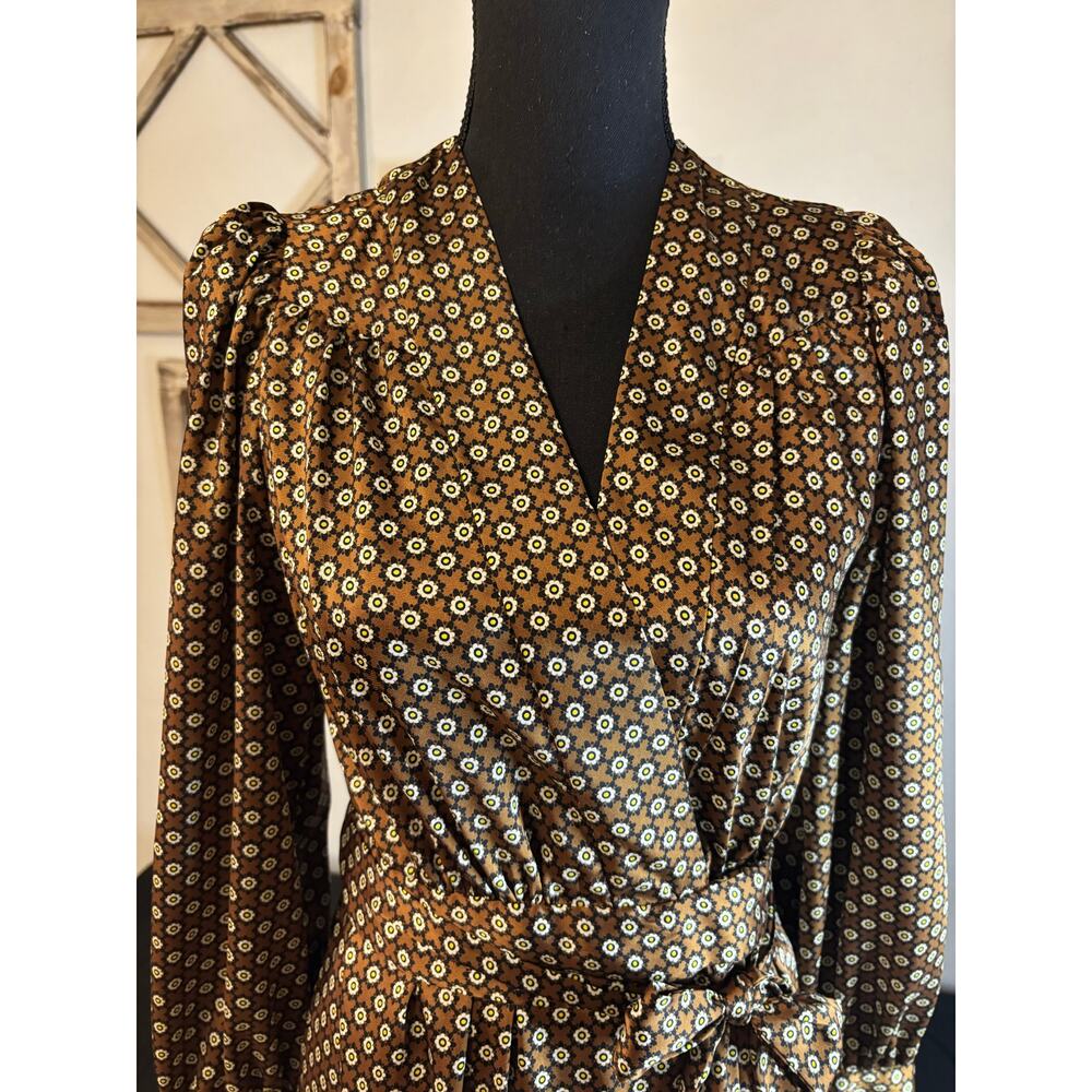 SANDRO JANINE PARIS Floral-Print Wrap-Front Midi Dress Marron US Sz 8 - Picture 13 of 14